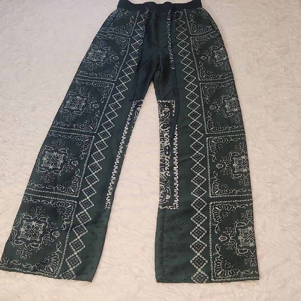 Zara Dark Green Patterned Trousers